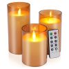 3Packs Flameless Candles Battery Operated Pillar Real Wax LED Glass Candle Warm White with Remote Control Timer - Yellow