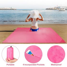 Portable Beach Blanket 4.6' x 6.6' Waterproof Foldable Camping Rug Pocket Sandproof Picnic Mat - Pink