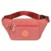 Simple Waist Bag; Letter Patch Decor Crossbody Bag; Casual Nylon Phone Bag For Outdoor Travel Sports - Pink