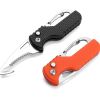 mulMultitool Keychain Knife; Small Pocket Box/Strap Cutter; Razor Sharp Serrated Blade And Paratrooper Hook; EDC Folding Knives - Orange+Black