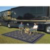 9'x12' Reversible RV Outdoor Patio Mat, Camping Mat, Interlocked Squares (Reversible with 2 designs) - Navy