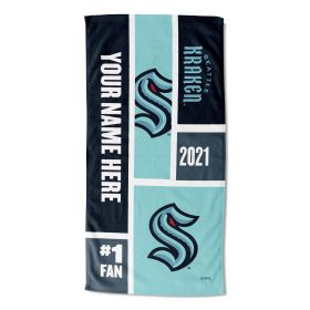 [Personalization Only] OFFICIAL NHL Colorblock Personalized Beach Towel - Seattle Kraken - Personalization Only