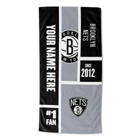 [Personalization Only] OFFICIAL NBA Colorblock Personalized Beach Towel - Brooklyn Nets - Personalization Only