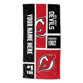 [Personalization Only] OFFICIAL NHL Colorblock Beach Towel - New Jersey Devils - Personalization Only