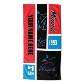 [Personalization Only] OFFICIAL MLB Colorblock Personalized Beach Towel - Marlins - Personalization Only