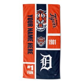 [Personalization Only] OFFICIAL MLB Colorblock Personalized Beach Towel - Tigers - Personalization Only