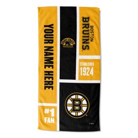 [Personalization Only] OFFICIAL NHL Colorblock Personalized Beach Towel - Boston Bruins - Personalization Only