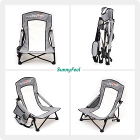 Low Folding Camping Chair, Portable Beach Chairs, Mesh Back Lounger For Outdoor Lawn Beach Camp Picnic - grey