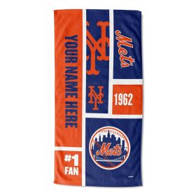 [Personalization Only] OFFICIAL MLB Colorblock Personalized Beach Towel - Mets - Personalization Only