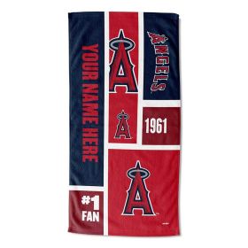 [Personalization Only] OFFICIAL MLB Colorblock Personalized Beach Towel - Angels - Personalization Only