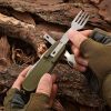 7 In 1 Multifunctional Outdoor Tableware Stainless Steel Foldable Fork Spoon Knife Picnic Camping Hiking Travelling Dinnerware - GREEN - SPAIN