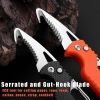 mulMultitool Keychain Knife; Small Pocket Box/Strap Cutter; Razor Sharp Serrated Blade And Paratrooper Hook; EDC Folding Knives - Orange+Black